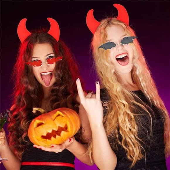 Bat Sunglasses for Women Men Halloween Devil Glasses Goth Vampire Accessories - Picture 1 of 7